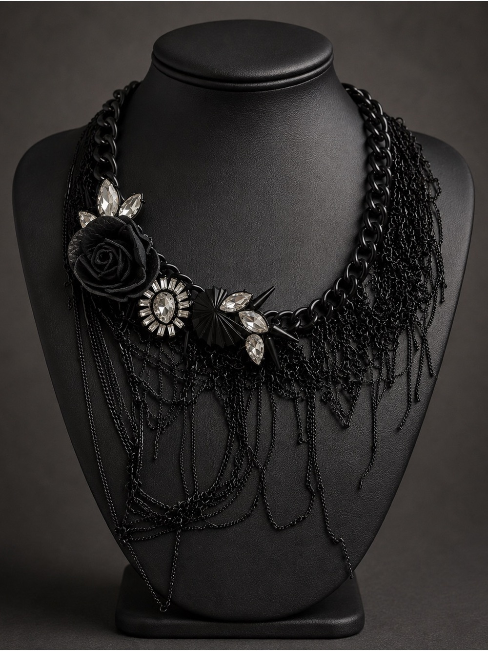 Erickson Beamon Rocks Black Rose Crystal Statement Necklace